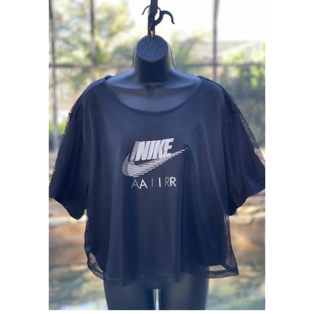Nike Air Mesh Crop Top Black Women 2X DN4970-010 Breathable NWT